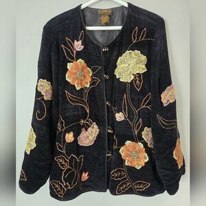Allure Vintage Art to Wear Jacket Floral Embroidered Size XL Women's